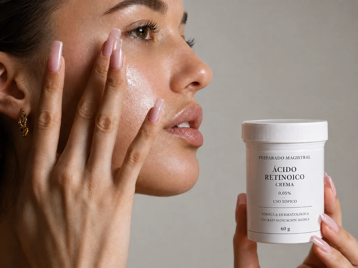 Crema magistral de ácido retinoico al 0,05% aplicada sobre el rostro