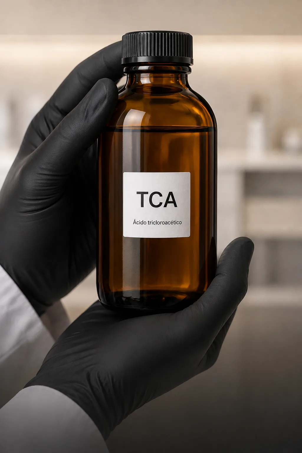 Frasco de ácido tricloroacético (TCA) utilizado en peelings médicos
